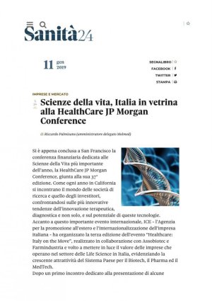 Scienze della vita, Italia in vetrina alla HealthCare JP Morgan_1.jpg